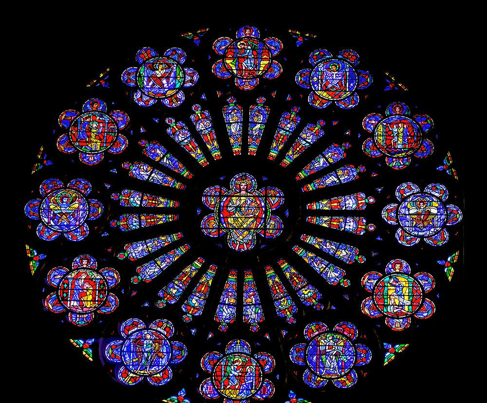 Jesus rose window stained glass, Washington National Cathedral, Washington DC.